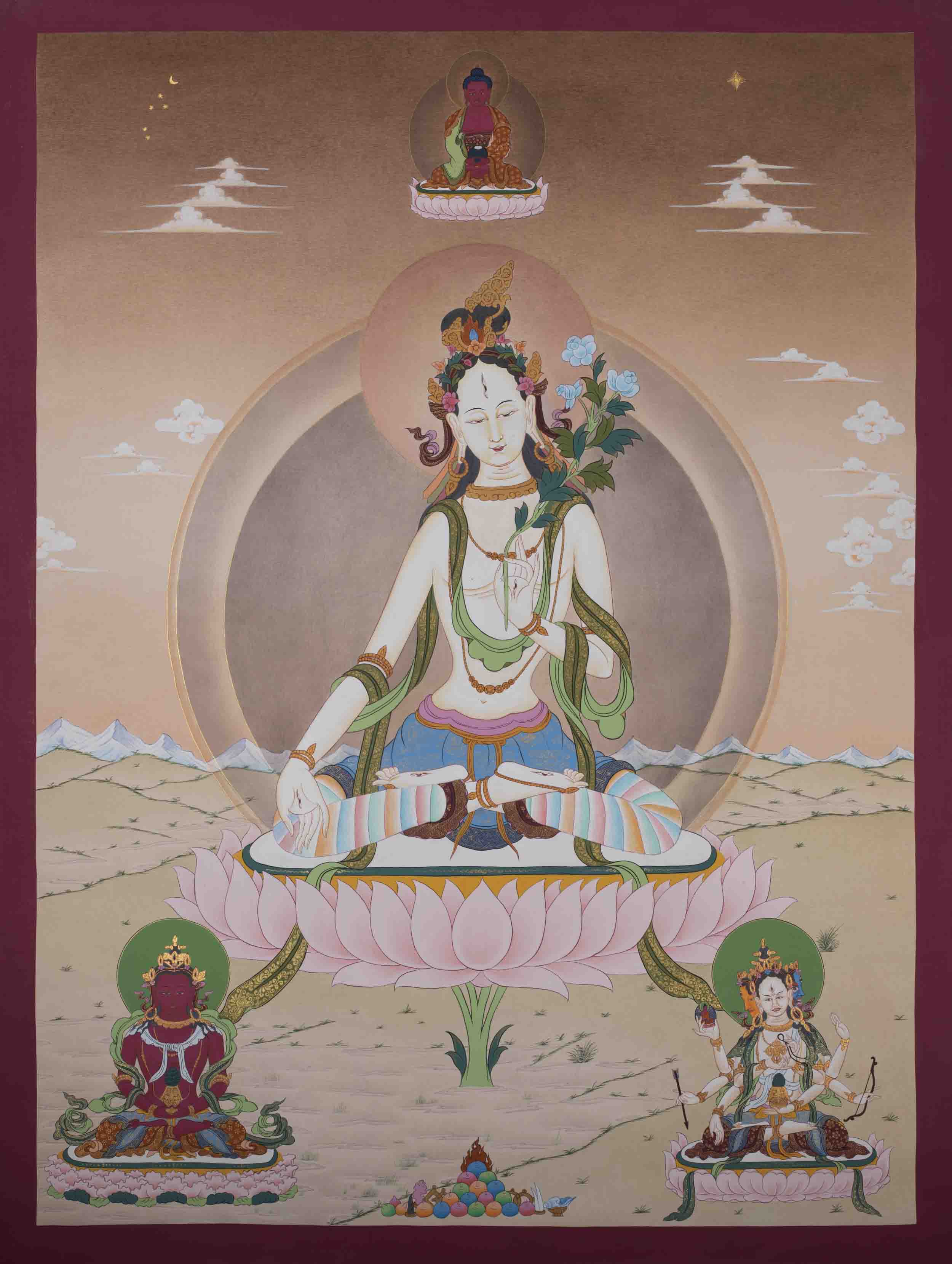 White Tara Thangka | Religious Wall hanging Decoration for Meditation | Buddhist Art